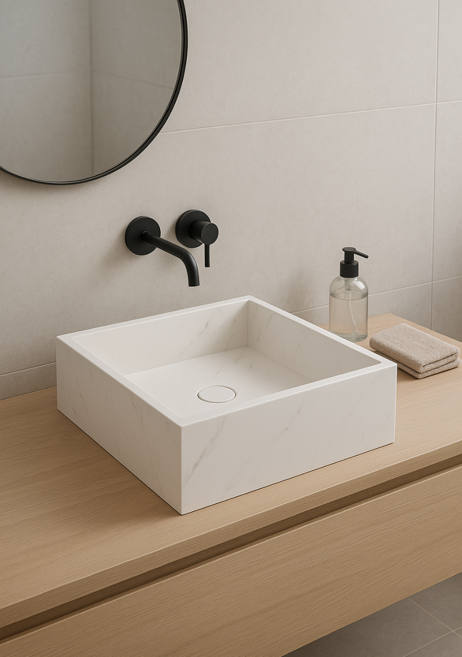 Lavatório de Pousar Quadrado, Carrara White Matte - KCER